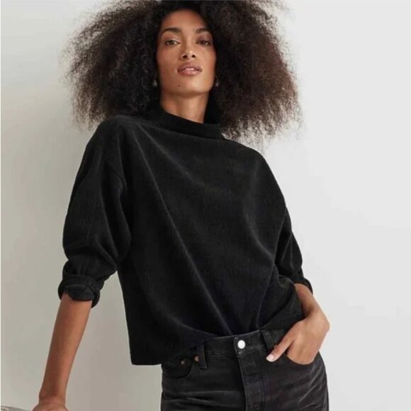 NEW Madewell black jacquard textured stripe funnel neck sweater top 2X - Picture 1 of 8